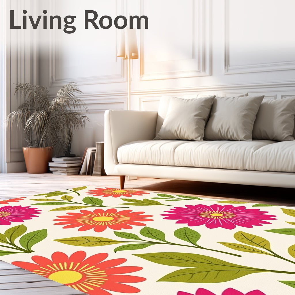Bright Daisy Floral Botanical Art Rug