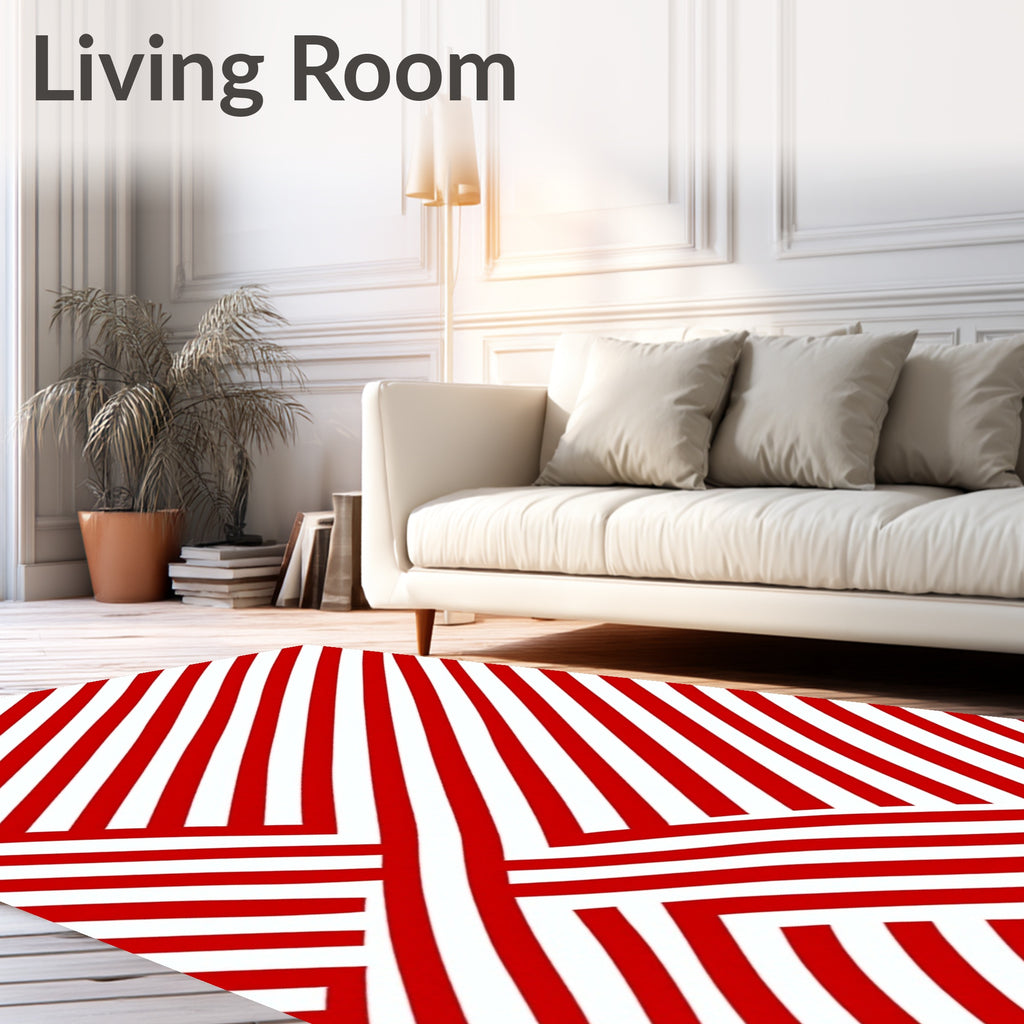 Bold Red White Intersecting Stripes Rug