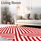 Bold Red White Intersecting Stripes Rug