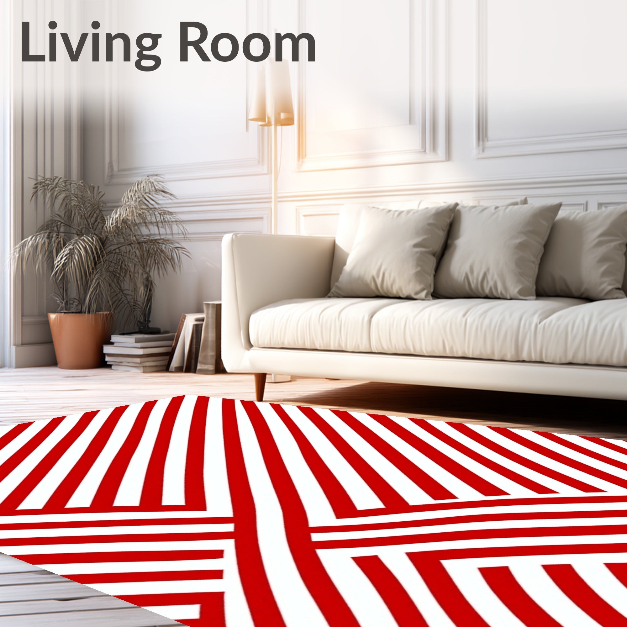 Bold Red White Intersecting Stripes Rug