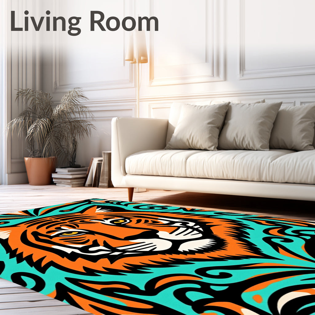 Bold Orange Tiger Teal Swirls Rug