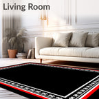 Red White Black Floral Border Rug