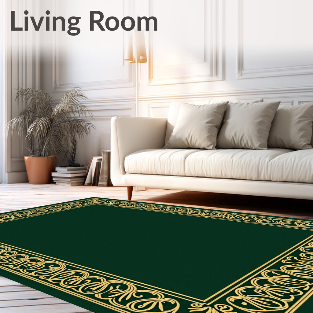 Emerald Golden Decorative Scroll Border Rug