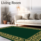 Emerald Golden Decorative Scroll Border Rug