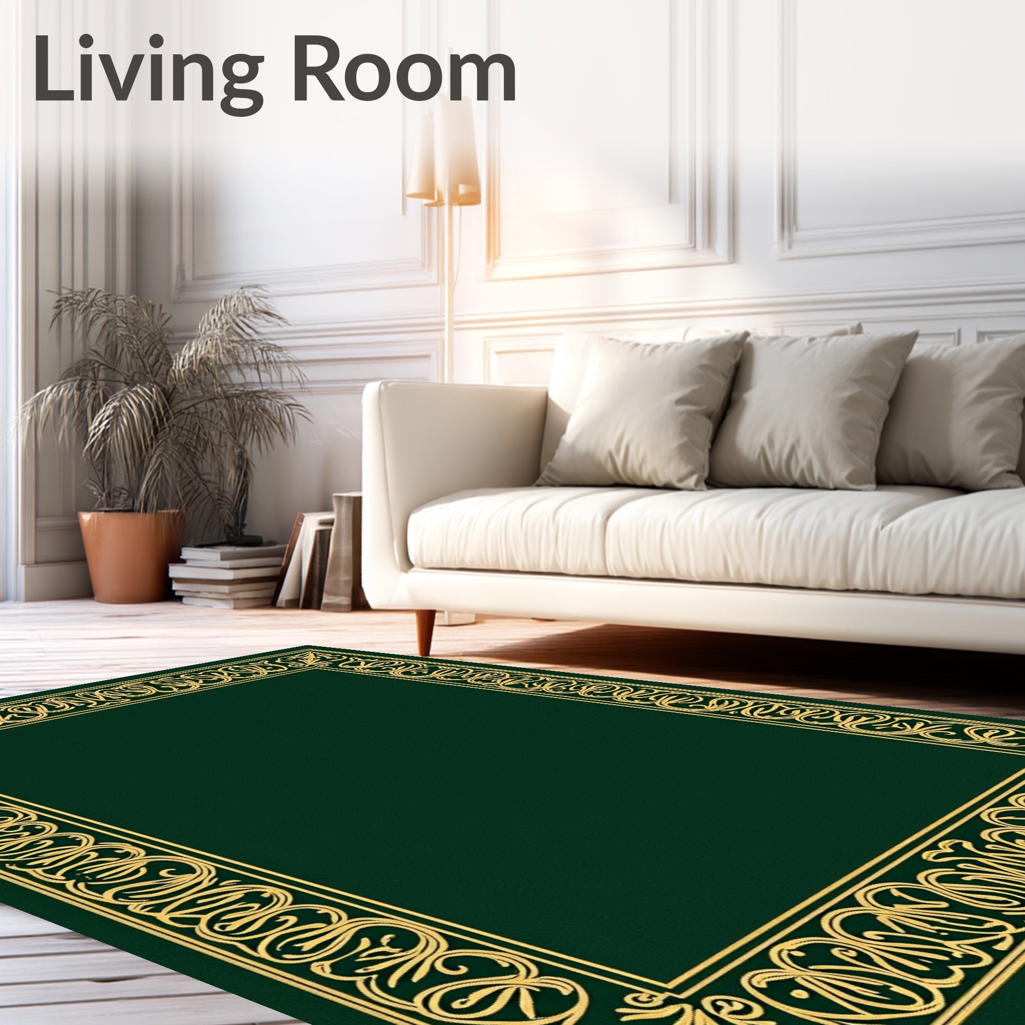 Emerald Golden Decorative Scroll Border Rug