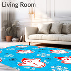 Happy Snowman Snowflakes Red White Blue Rug