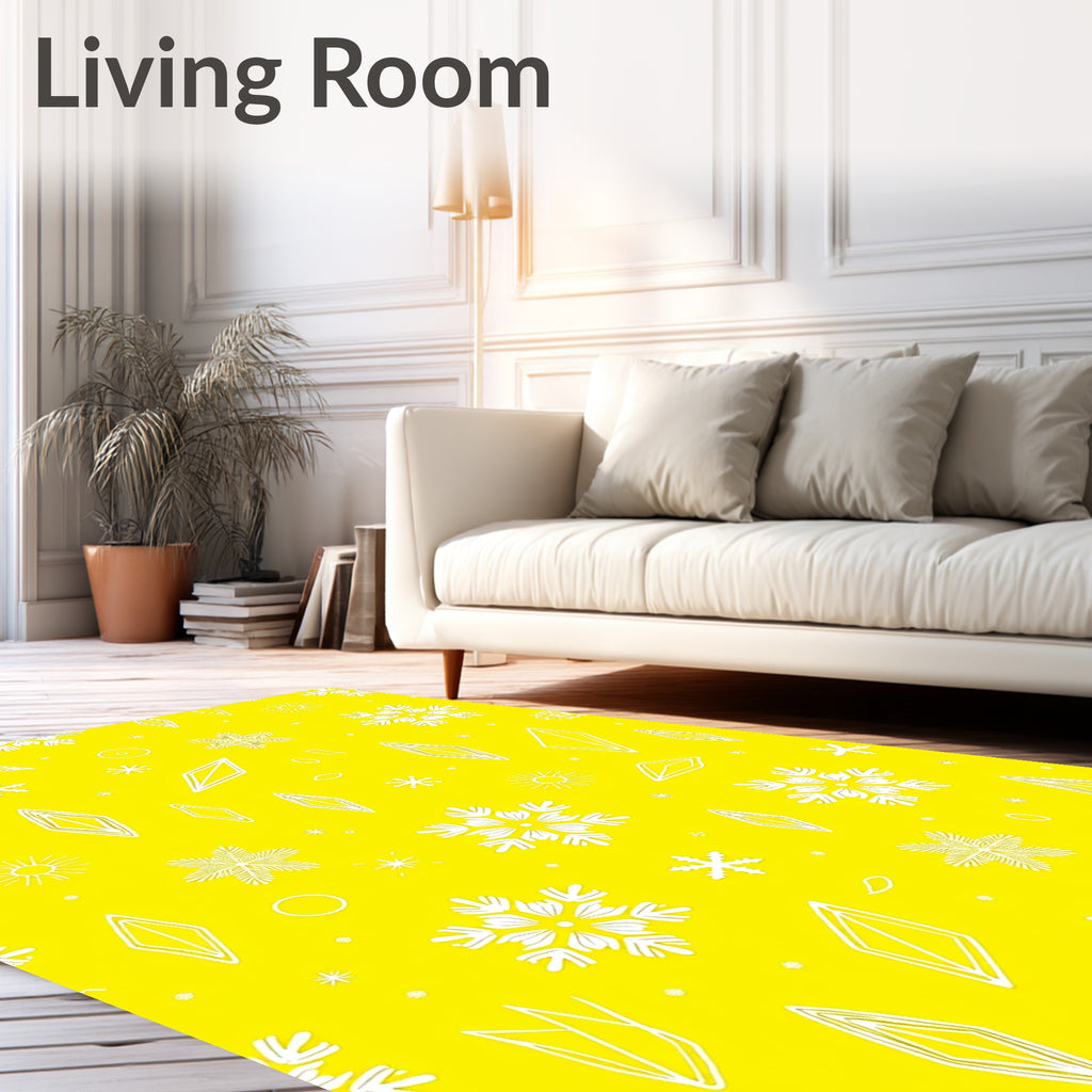 Bright Yellow White Snowflake Diamonds Rug