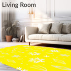 Bright Yellow White Snowflake Diamonds Rug