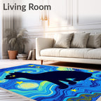Black Cat Starry Night Swirl Rug