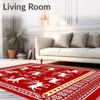Red White Reindeer Woodland Holiday Rug