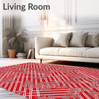 Red White Geometric Branch Overlay Rug
