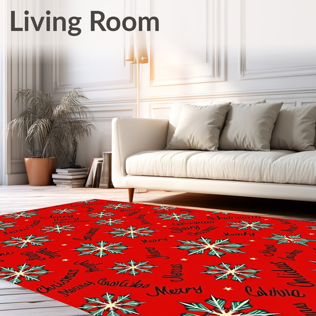 Red Snowflake Merry Christmas Scatter Rug