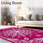 Crimson White Snowflake Medallion Focal Rug