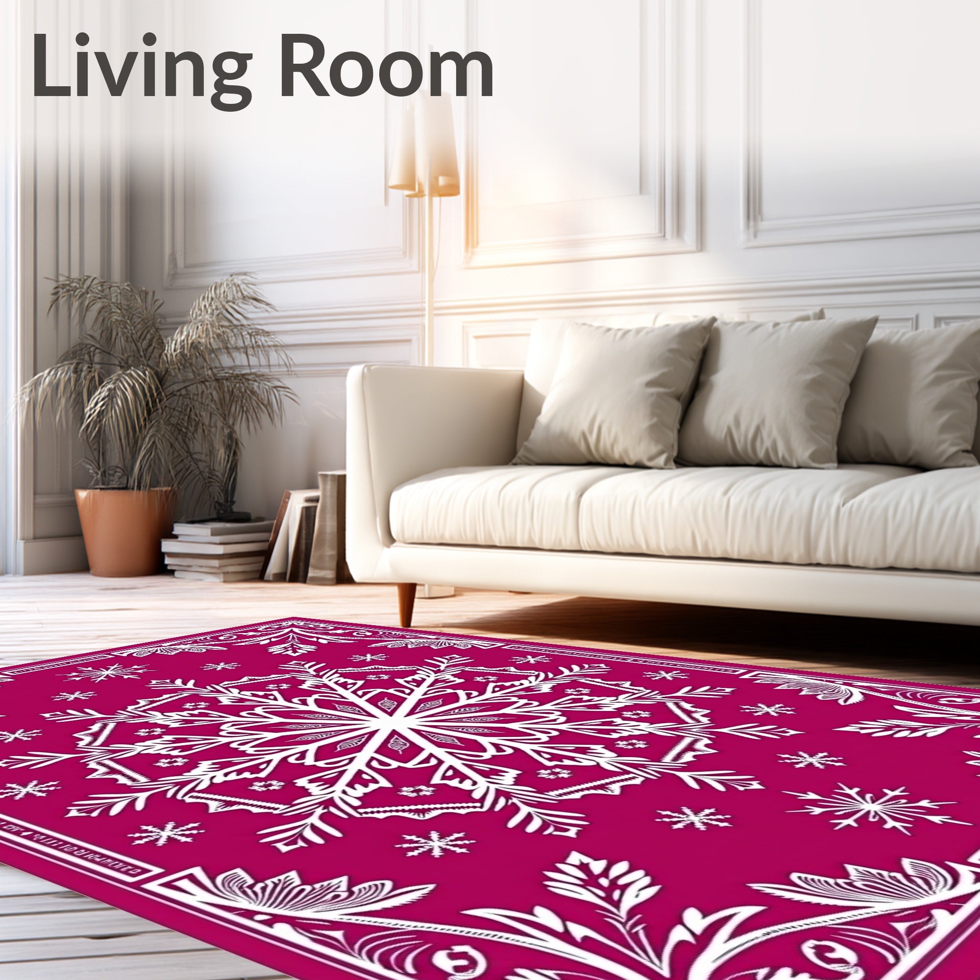 Crimson White Snowflake Medallion Focal Rug