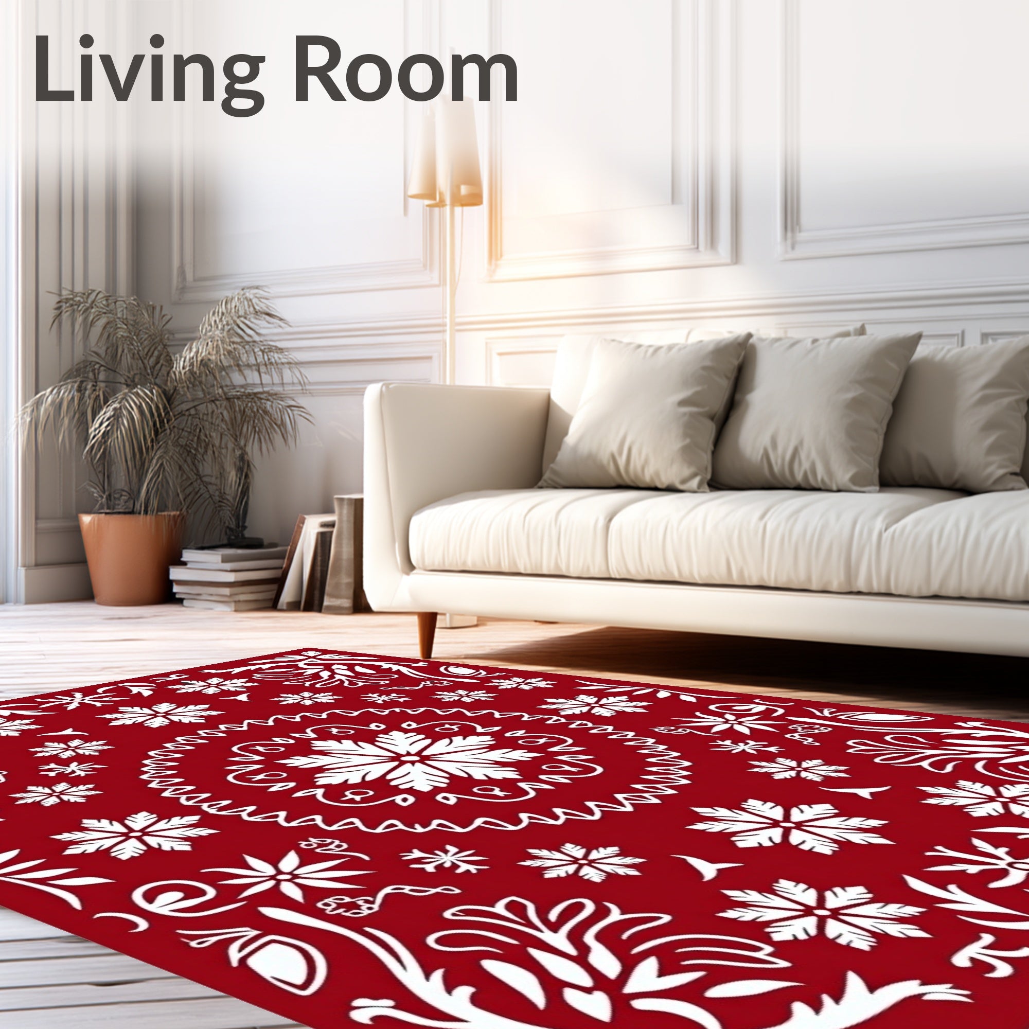 Crimson Snowflake Floral Medallions Rug