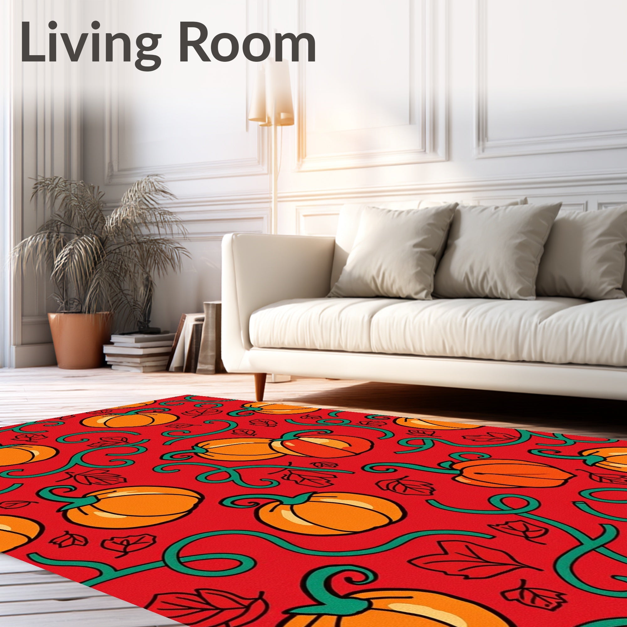 Autumn Orange Pumpkin Vine Swirl Rug