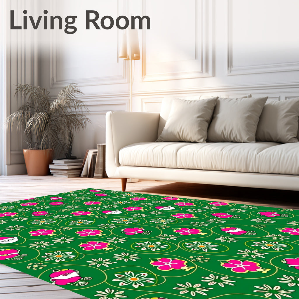 Green Pink Festive Santa Floral Meadow Rug