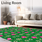 Green Pink Festive Santa Floral Meadow Rug
