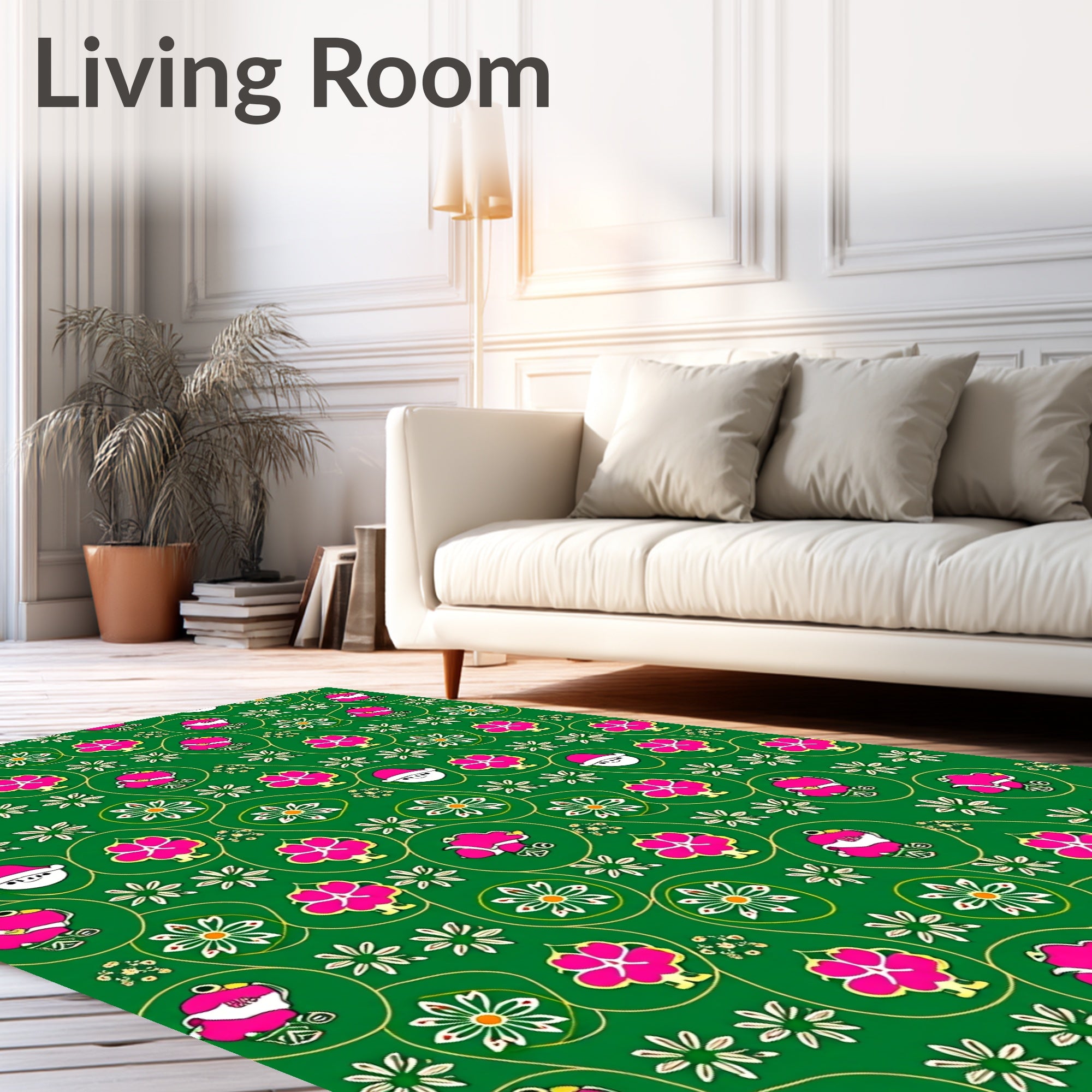 Green Pink Festive Santa Floral Meadow Rug