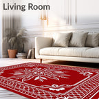Crimson White Floral Starburst Frame Rug