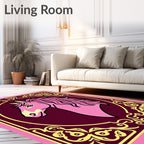 Pink Horse Profile With Golden Scroll Frame Rug