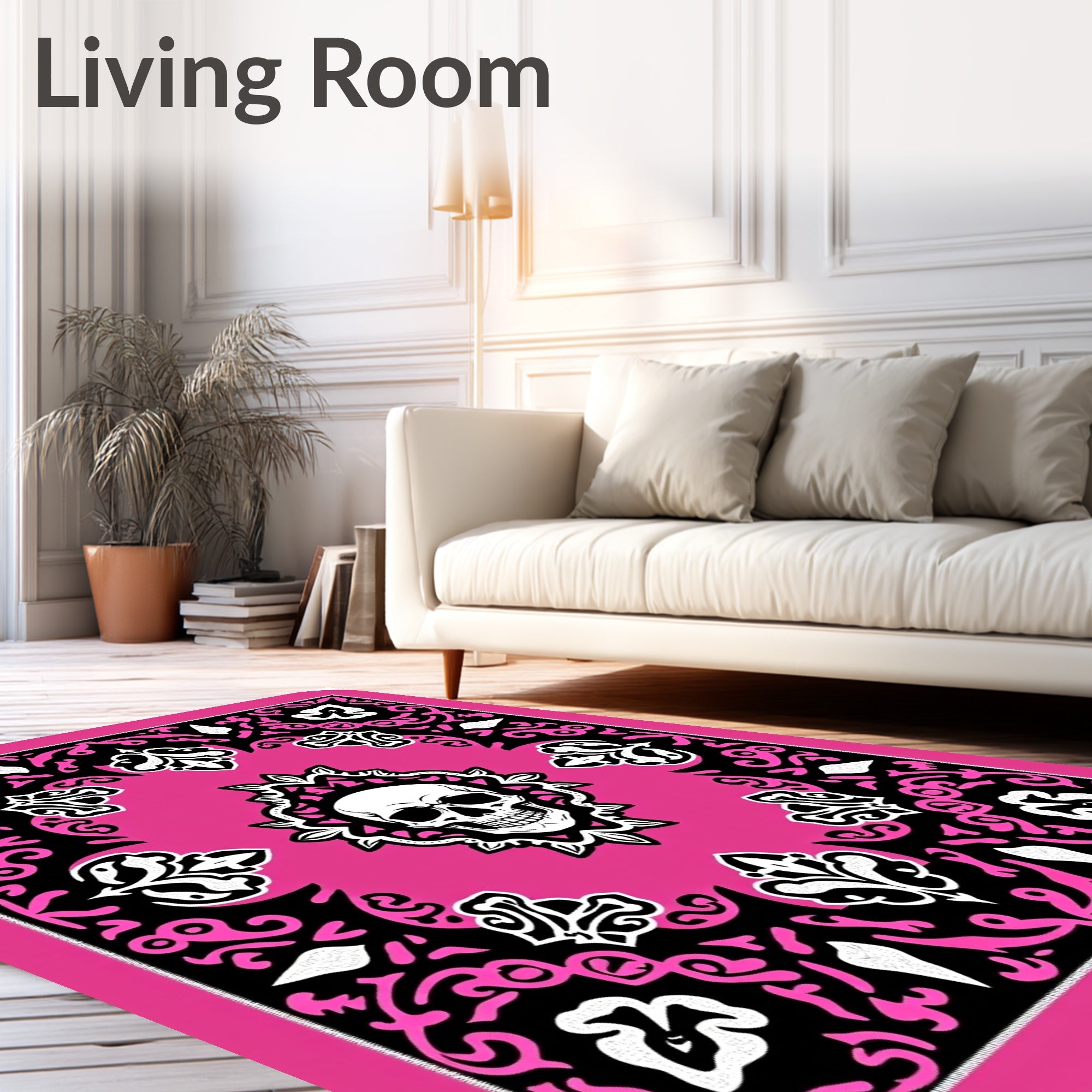 Pink Skull With Baroque Accents Rug