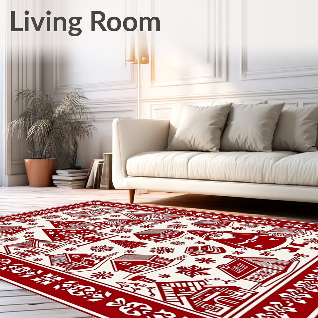 Classic Red Village Snowflake Santa Rug