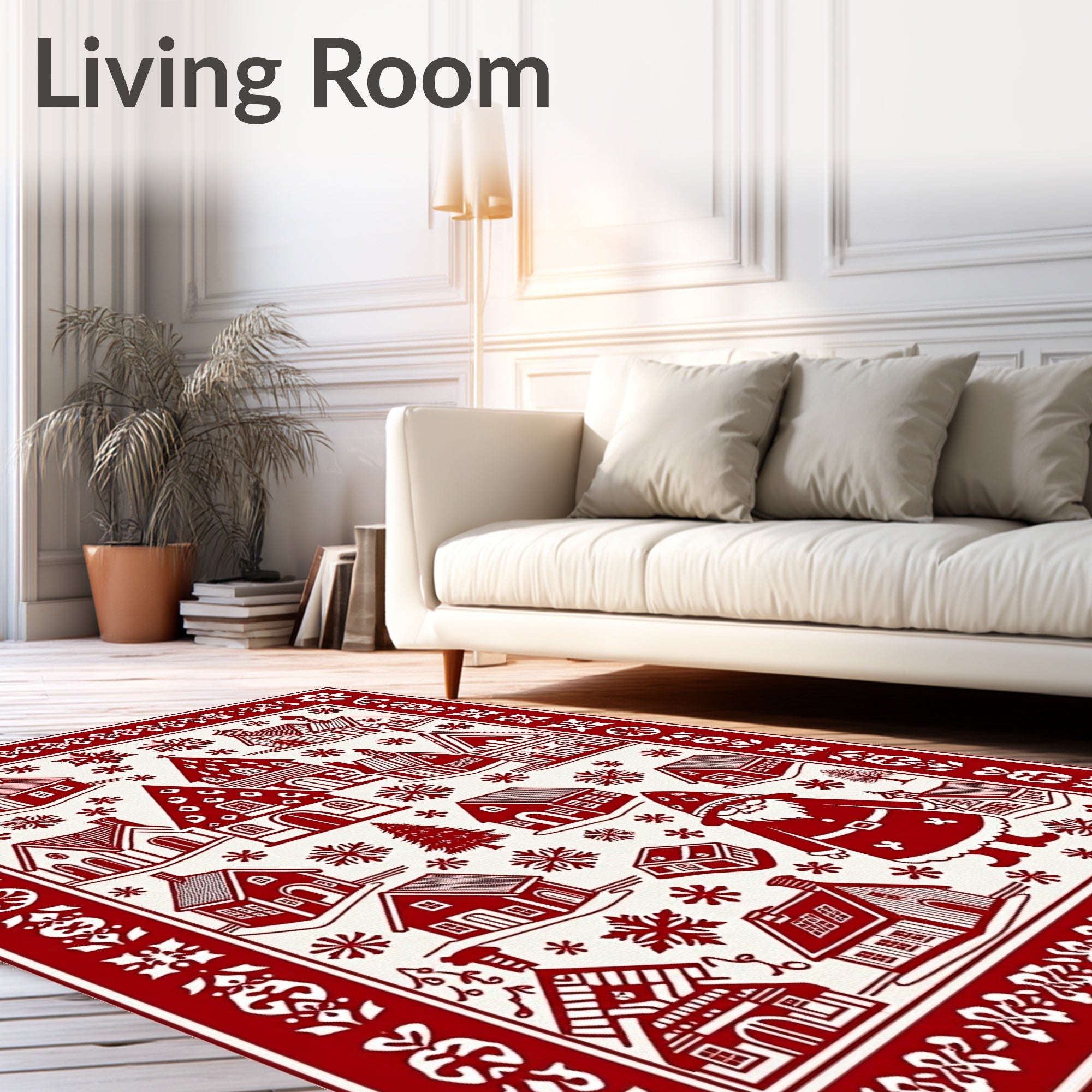 Classic Red Village Snowflake Santa Rug
