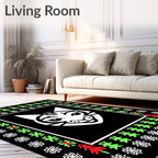 Festive White Cat Christmas Border Rug