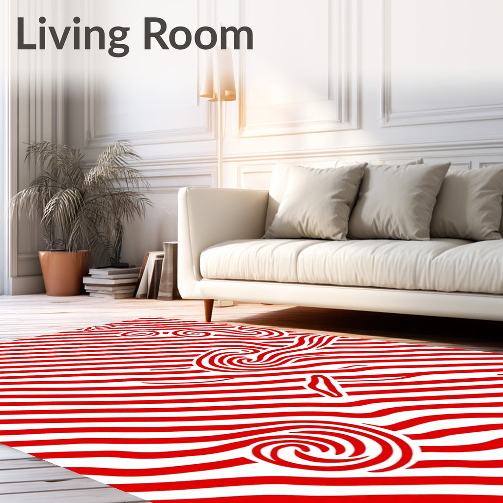 Bold Red Swirl Abstract Stripe Rug