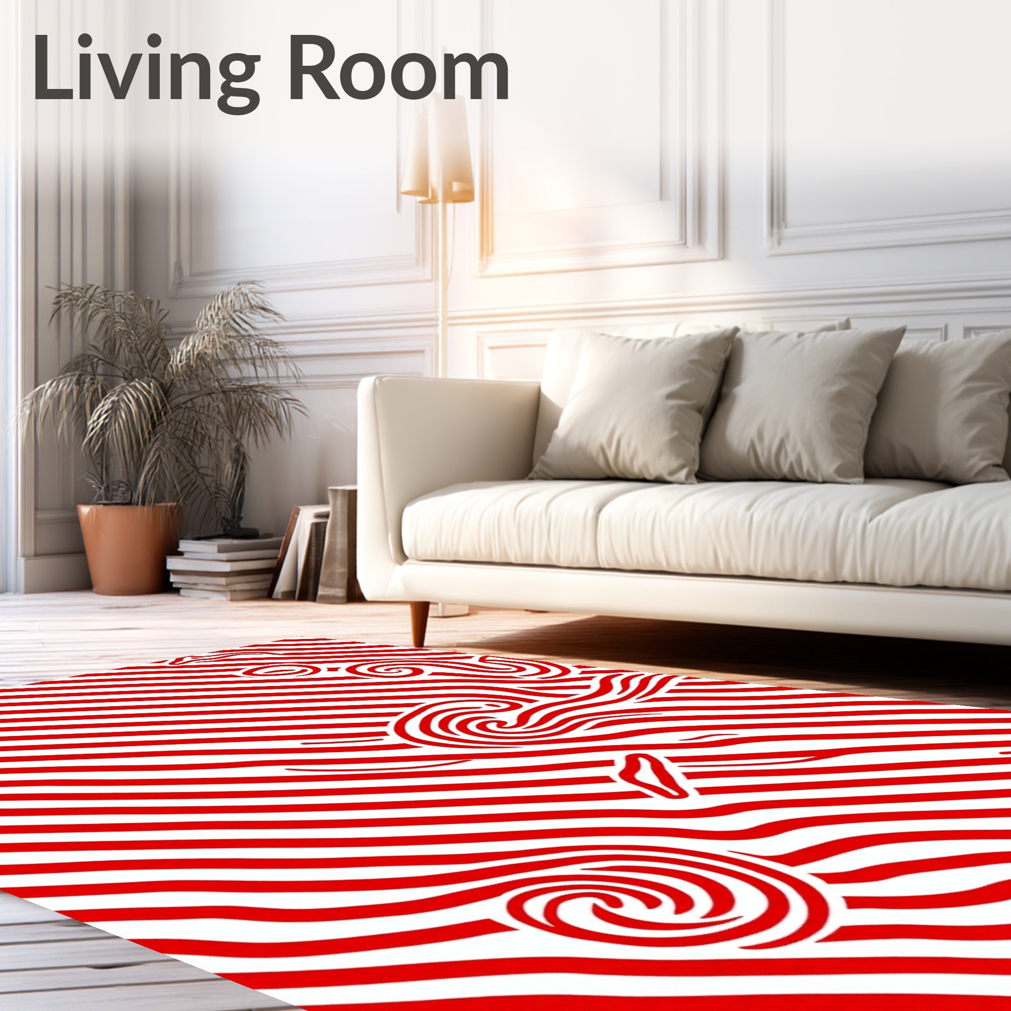 Bold Red Swirl Abstract Stripe Rug