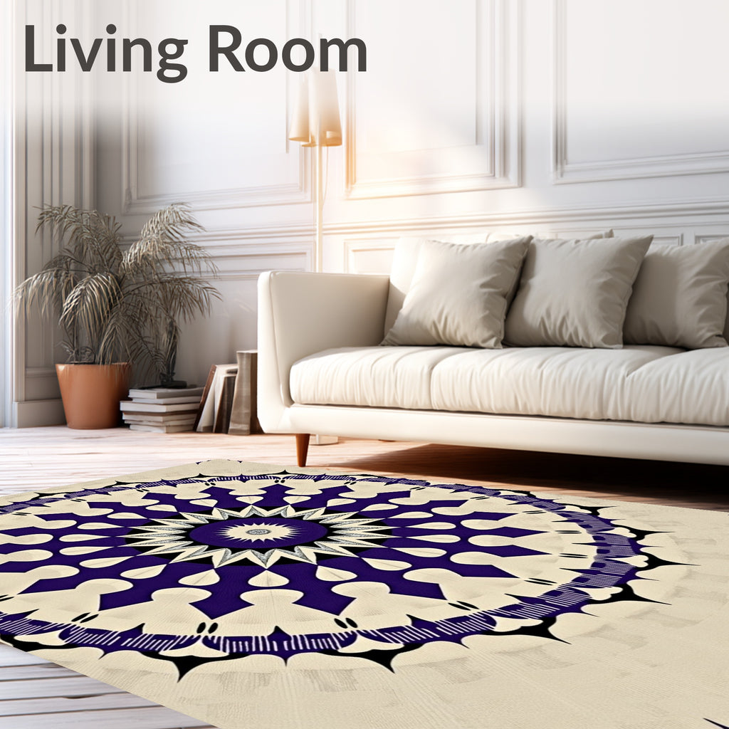 Deep Purple Cream Sunburst Mandala Rug