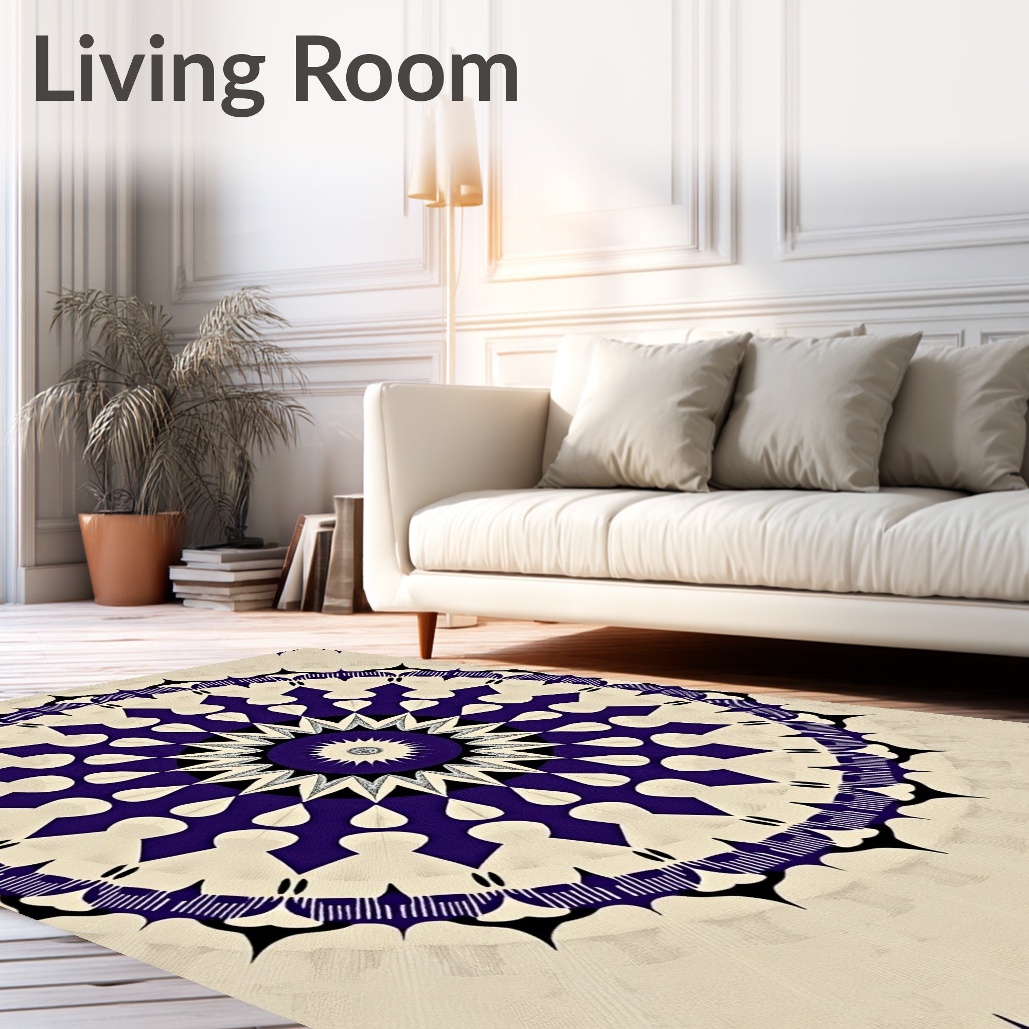 Deep Purple Cream Sunburst Mandala Rug