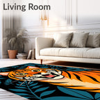 Vibrant Orange Tiger Jungle Leaves Rug