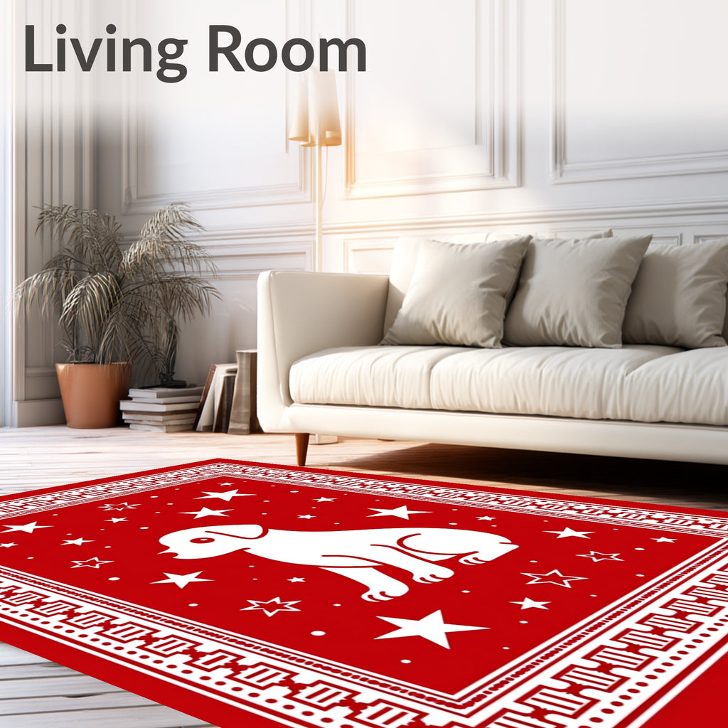 Crimson White Dog Star Border Rug