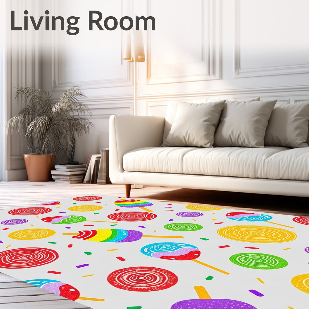Whimsical Rainbow Swirl Pops And Sprinkles Rug
