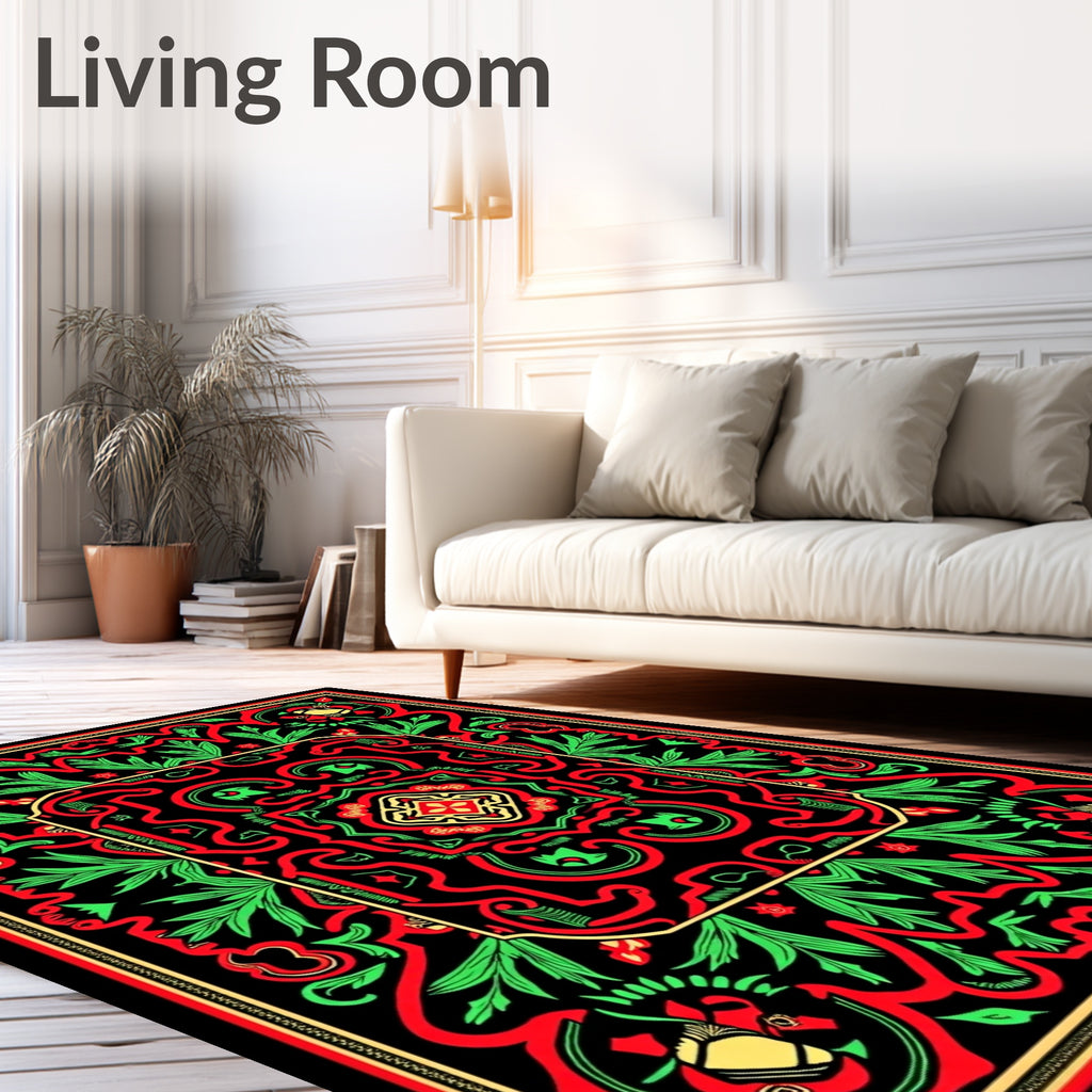 Bold Red Green Floral Medallion Rug