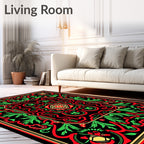 Bold Red Green Floral Medallion Rug
