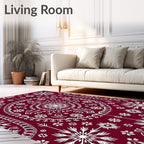 Crimson White Snowflake Mandala Rug