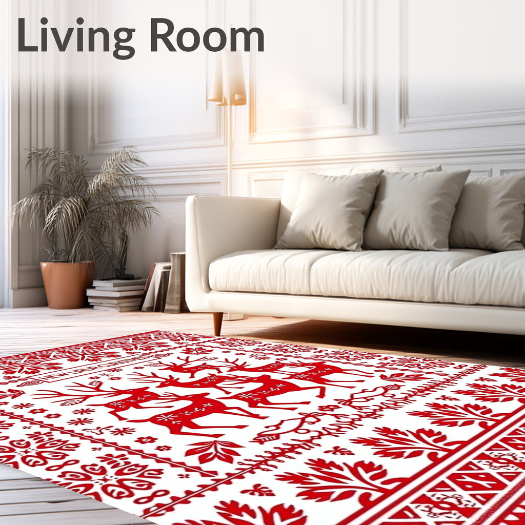 Red Reindeer Nordic Folklore Rug