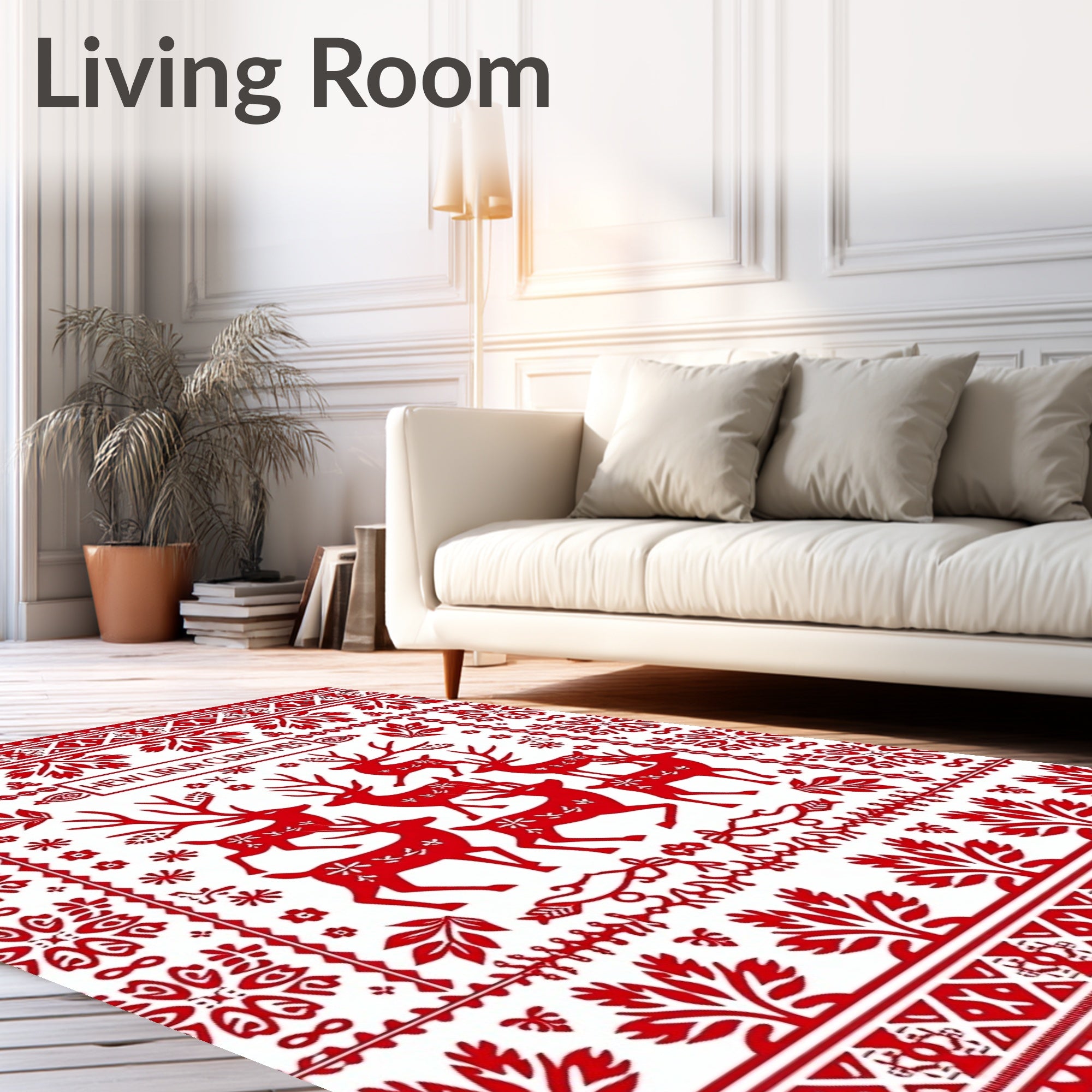 Red Reindeer Nordic Folklore Rug