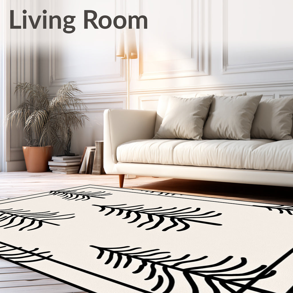 Minimalist Black Pine Trees Cream Rug