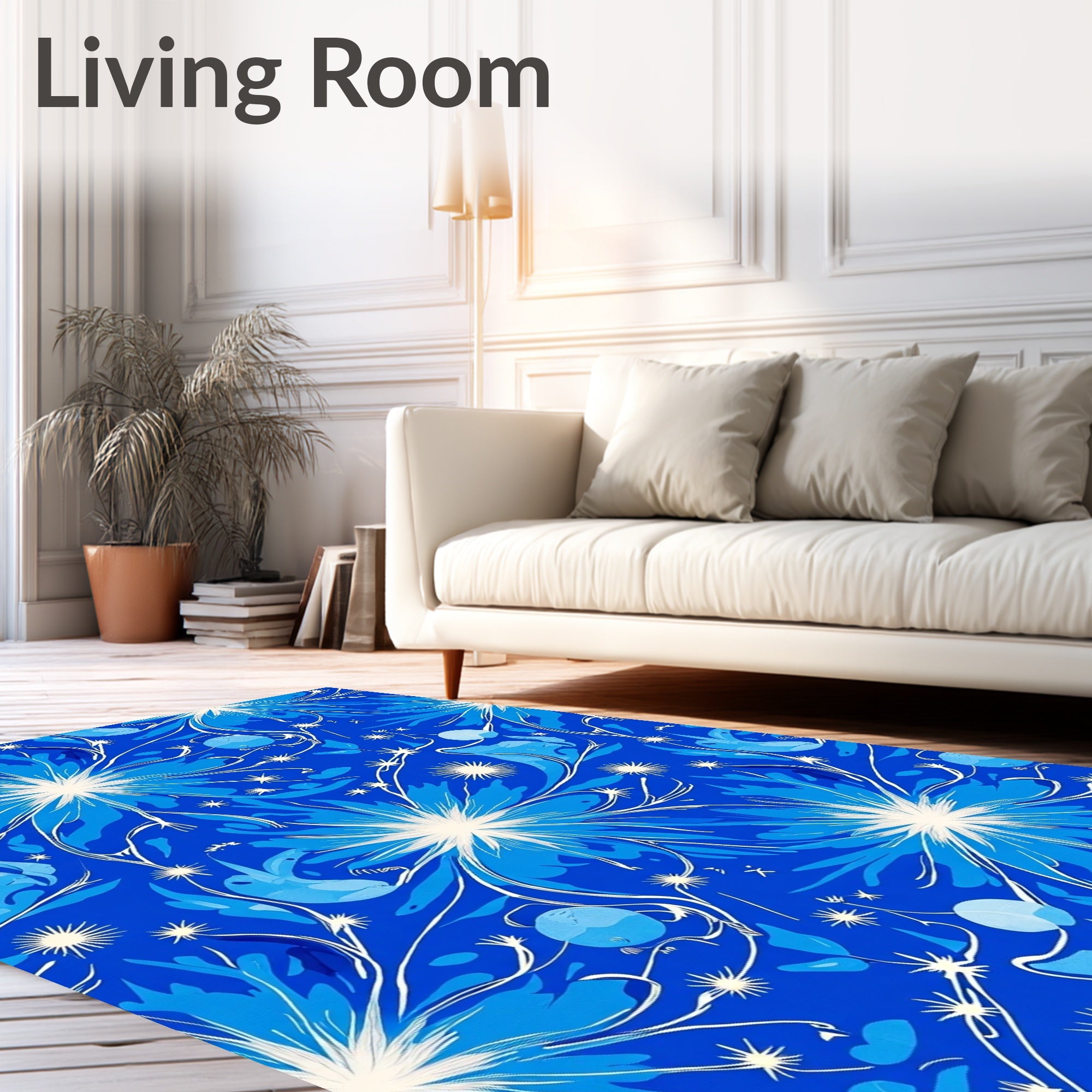 Vivid Blue Floral Swirls And Stars Rug
