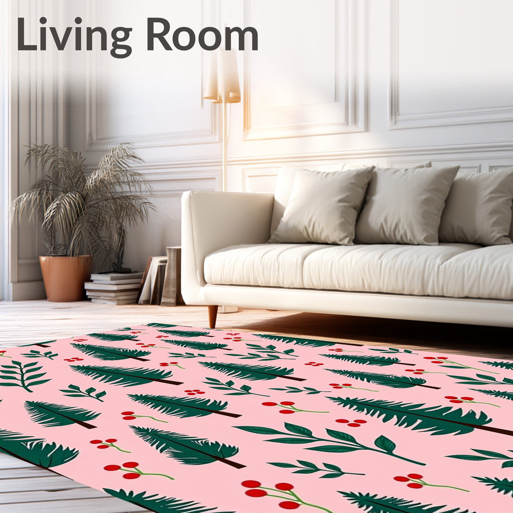 Forest Green Pine Trees Pink Background Rug
