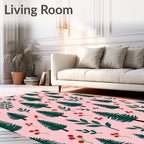 Forest Green Pine Trees Pink Background Rug