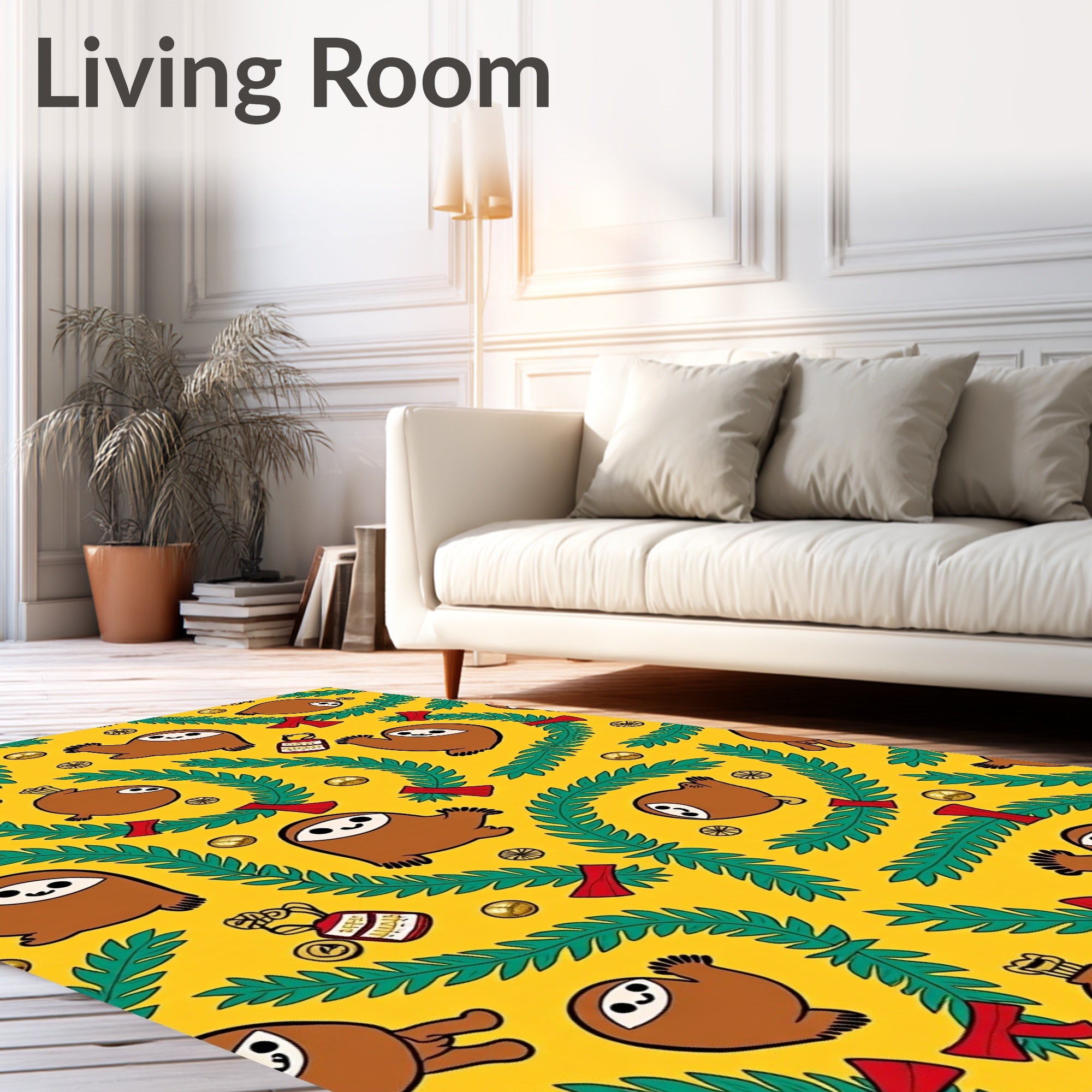 Whimsical Sloth Garland Yellow Rug