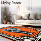 Majestic Gray Elephant Orange Frame Rug