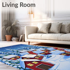 Cozy Red Cabins Snowy Winter Scene Rug