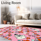 Pink Snowman Floral Whimsical Garden Rug