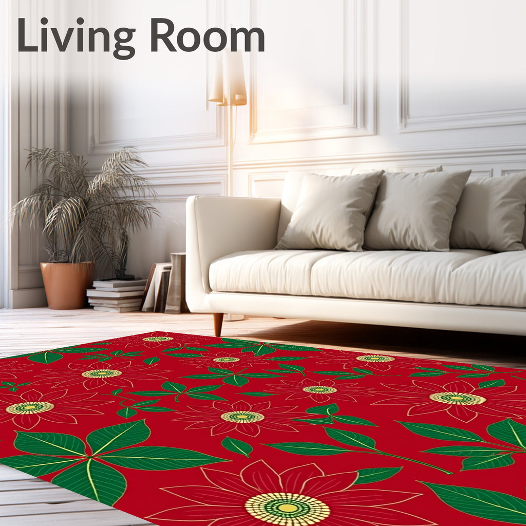 Crimson Floral Starry Garden Rug